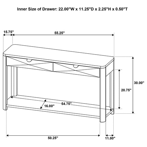 Felicity Sofa Console Table with 2 Drawers and Shelf Coffee