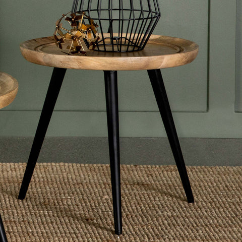 Lawtey Round Mango Wood Side End Table Natural and BlackNatural