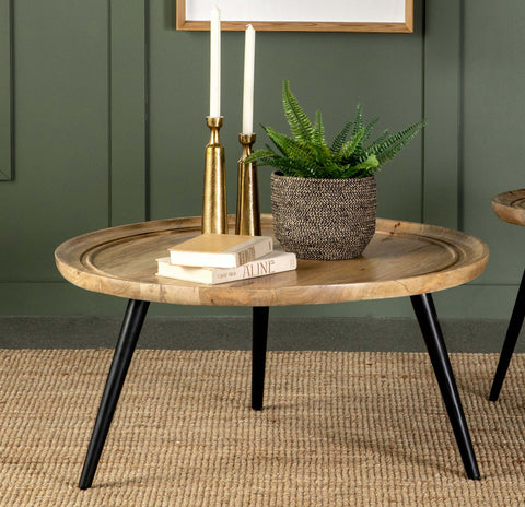Lawtey Round Mango Wood Coffee Table Natural and BlackNatural