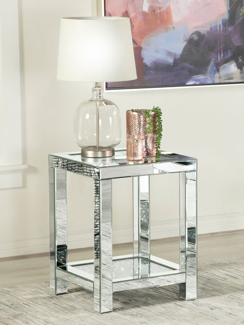 Weaving 1-shelf Square Glass Top Side End Table SilverMirror