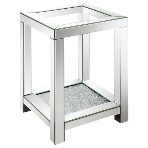 Weaving 1-shelf Square Glass Top Side End Table SilverMirror