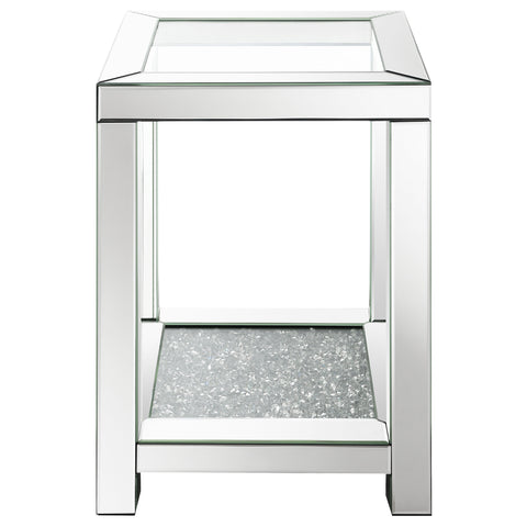 Weaving 1-shelf Square Glass Top Side End Table SilverMirror