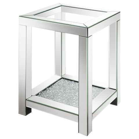 Weaving 1-shelf Square Glass Top Side End Table SilverMirror