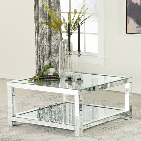 Weaving 1-shelf Square Glass Top Coffee Table SilverMirror