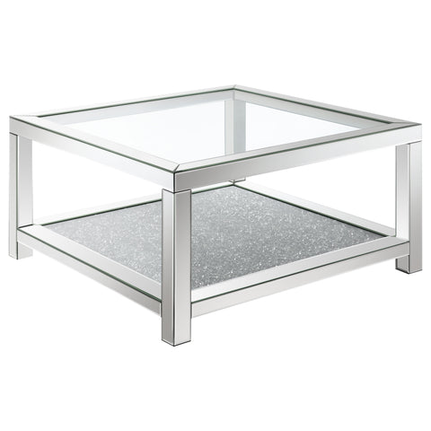 Weaving 1-shelf Square Glass Top Coffee Table SilverMirror