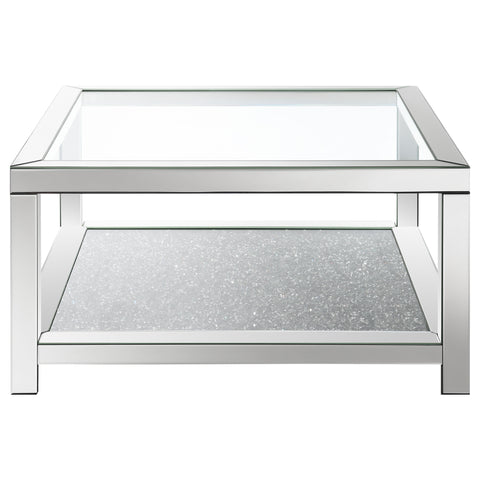 Weaving 1-shelf Square Glass Top Coffee Table SilverMirror
