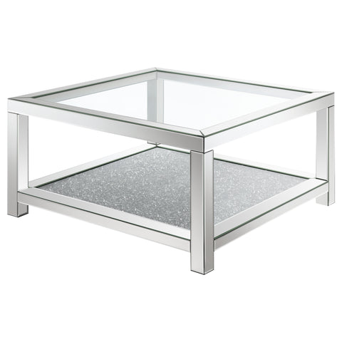 Weaving 1-shelf Square Glass Top Coffee Table SilverMirror