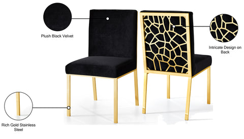 Quinn Black Velvet Upholstered Dining Chair, 2-Piece