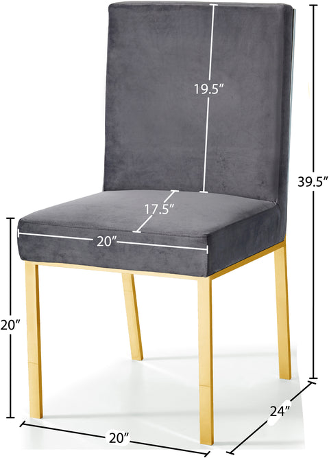 Quinn Grey Velvet Upholstered Dining Chair, 2-Piece