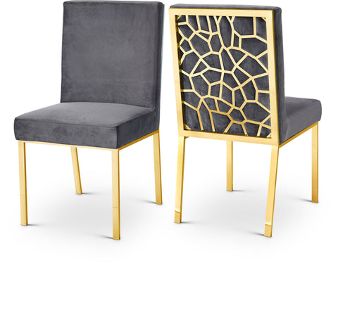 Quinn Grey Velvet Upholstered Dining Chair, 2-Piece