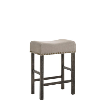 Finley II Counter Height Stool (Set-2), Tan Linen & Weathered Gray Finish