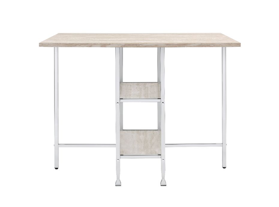 gillian counter high table, antique white & chrome finish