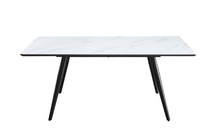 Gillian Caspian Dining Table, White Printed Faux Marble Top & Black Finish