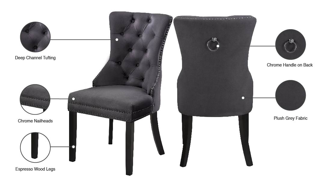 emmet grey velvet dining chair c