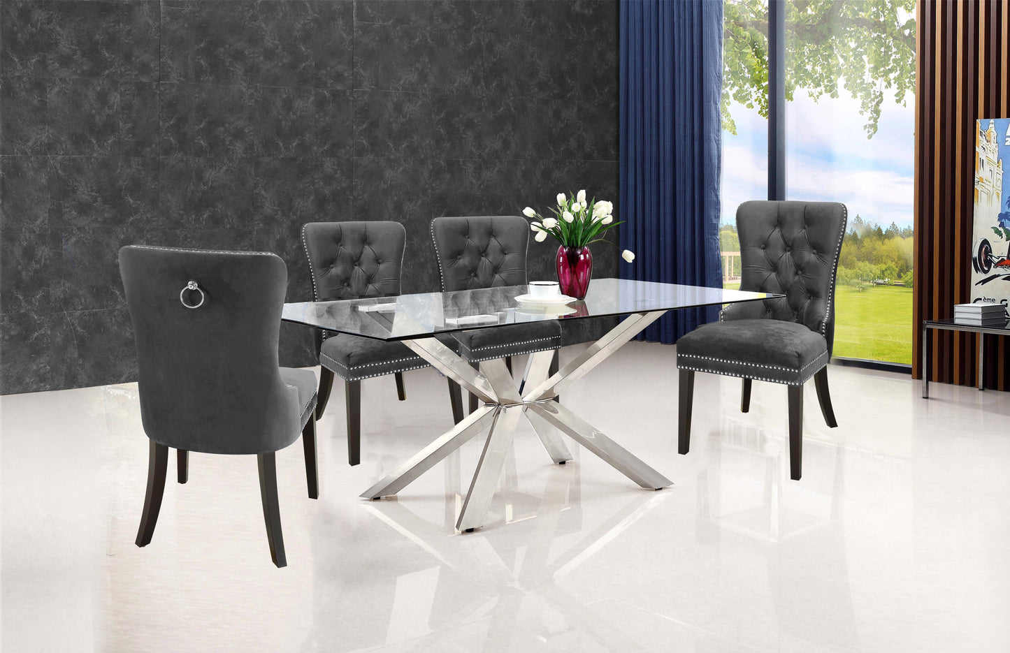 emmet grey velvet dining chair c