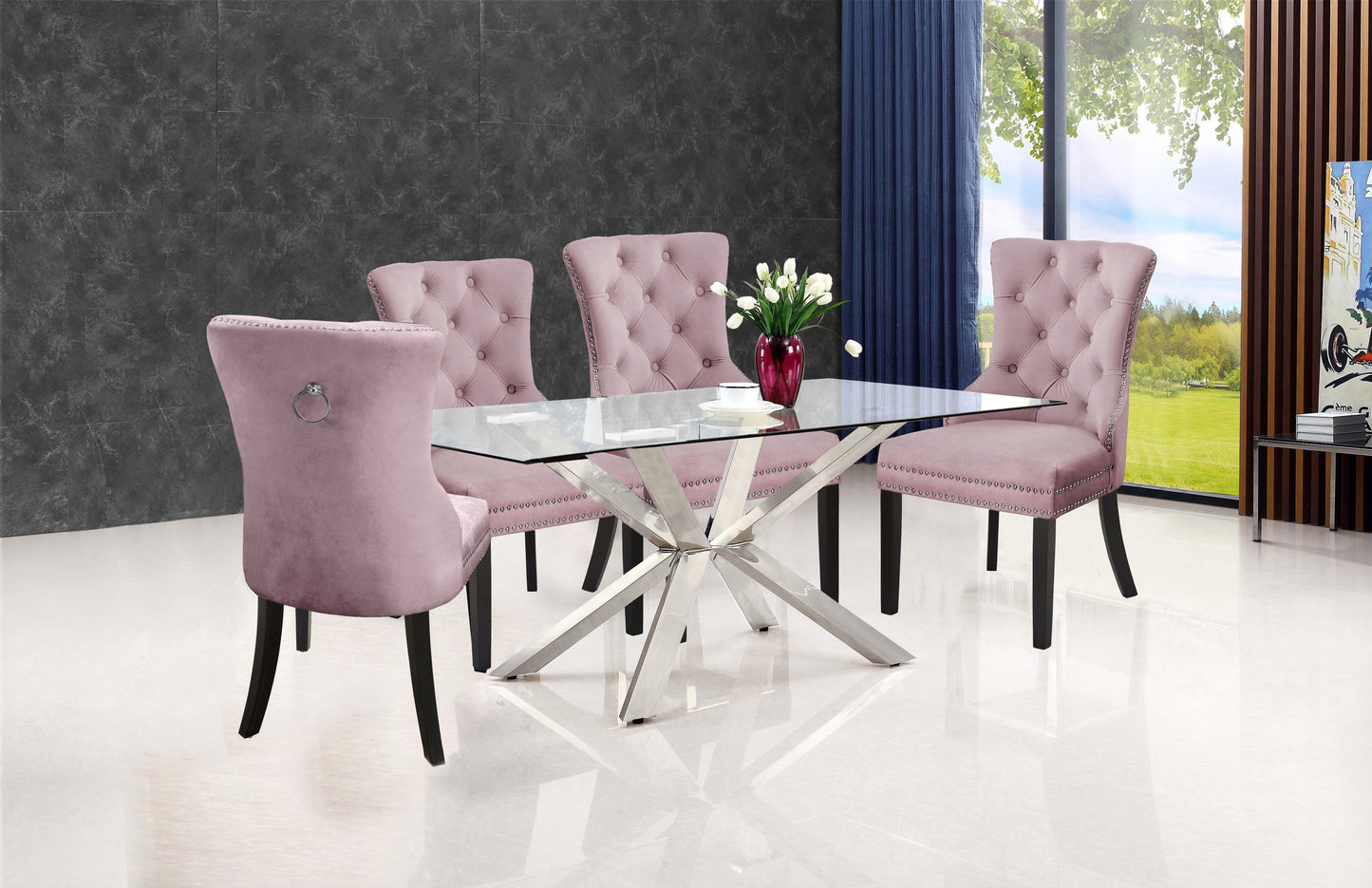 emmet pink velvet dining chair c