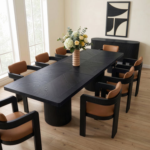 Willow 96" / 120" / 144" Black Solid Wood And Oak Veneer Dining Table, 1 Piece