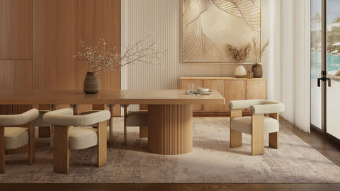 Willow 96" / 120" / 144" Natural Solid Wood And Oak Veneer Dining Table, 1 Piece