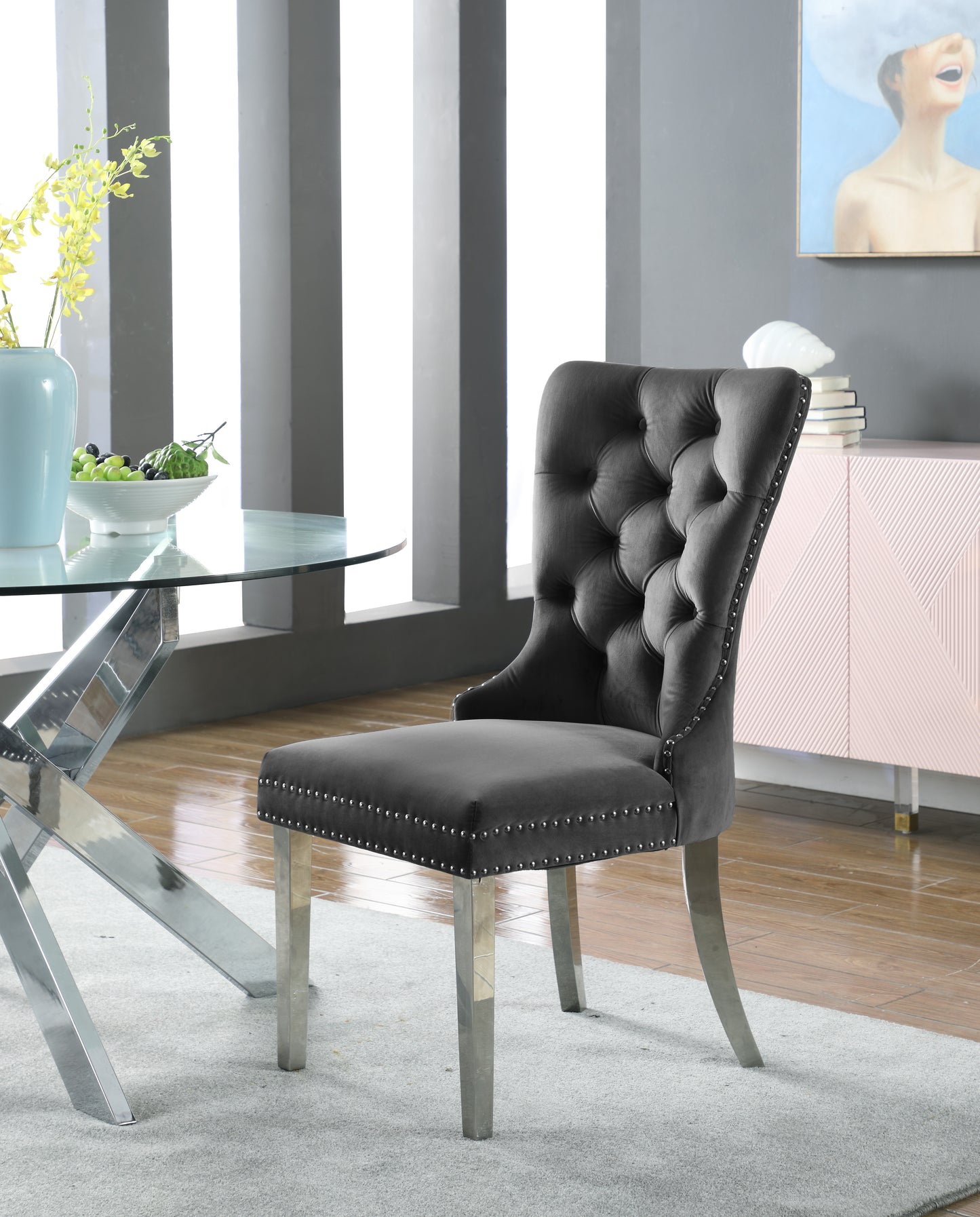 xoxo grey velvet dining chair c