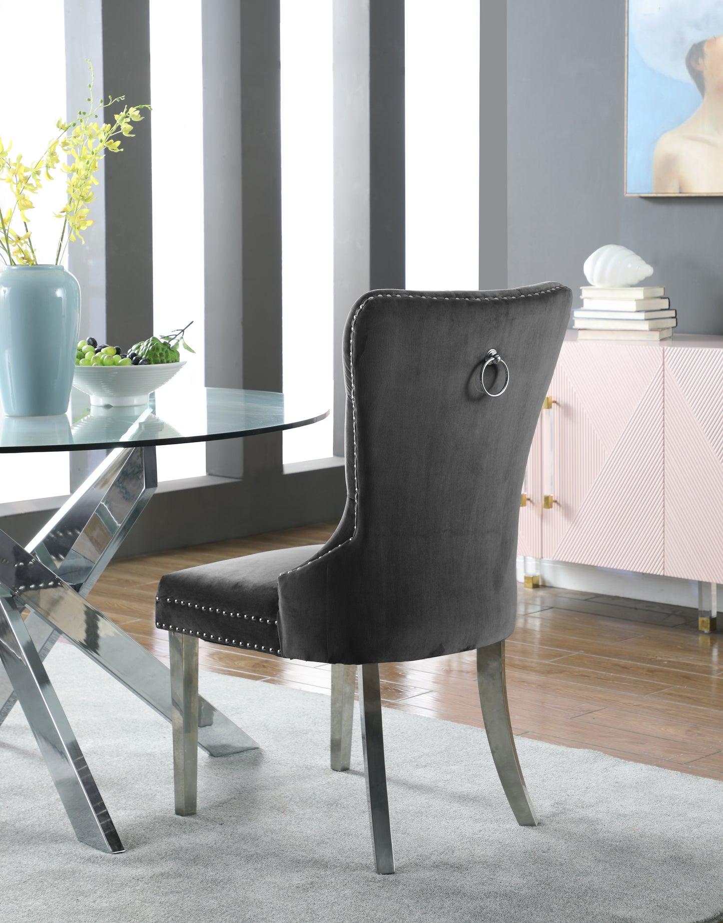 xoxo grey velvet dining chair c