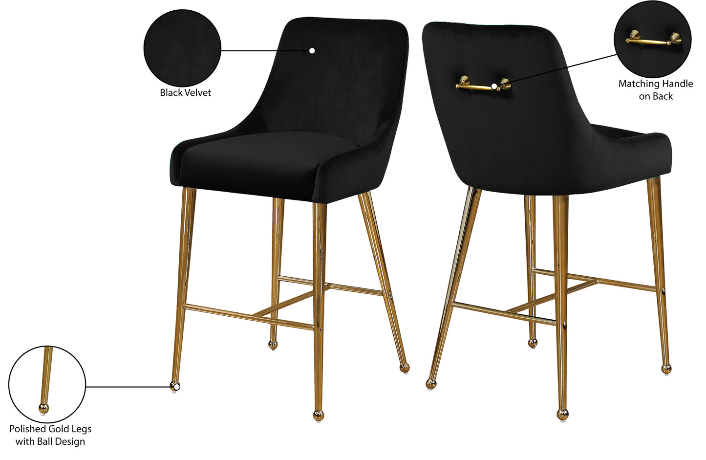 lana black velvet stool black