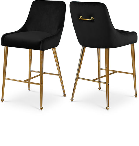 Celeste Black Velvet Upholstered Counter Stool, 2-Piece