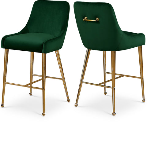 Celeste Green Velvet Upholstered Counter Stool, 2-Piece