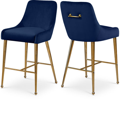 Celeste Navy Velvet Upholstered Counter Stool, 2-Piece