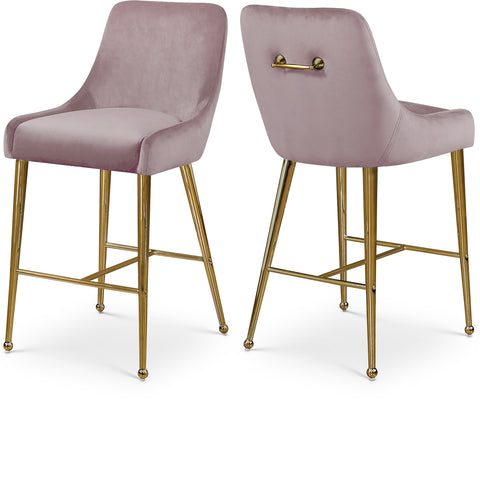 Celeste Pink Velvet Upholstered Counter Stool, 2-Piece