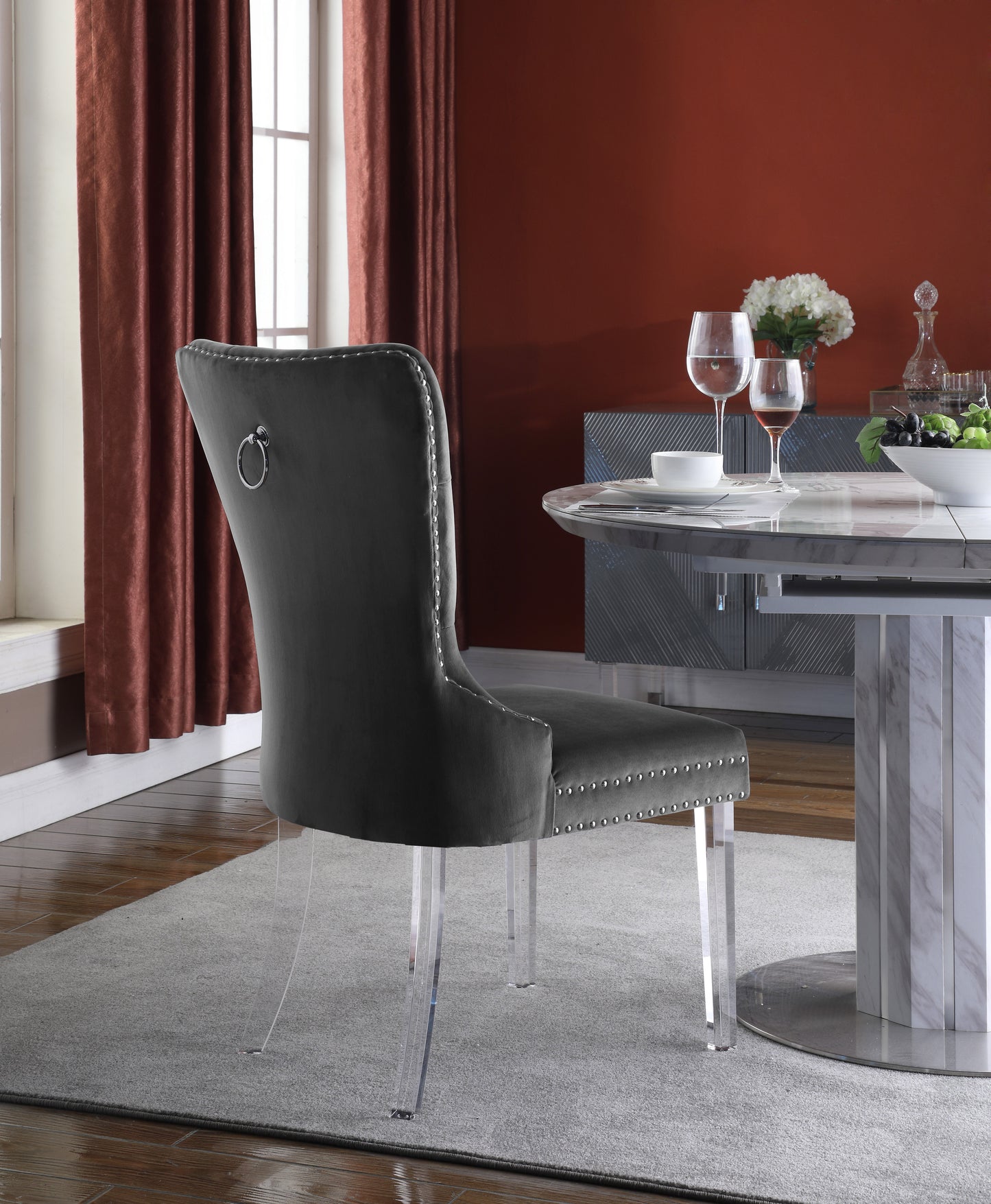 tee grey velvet dining chair c