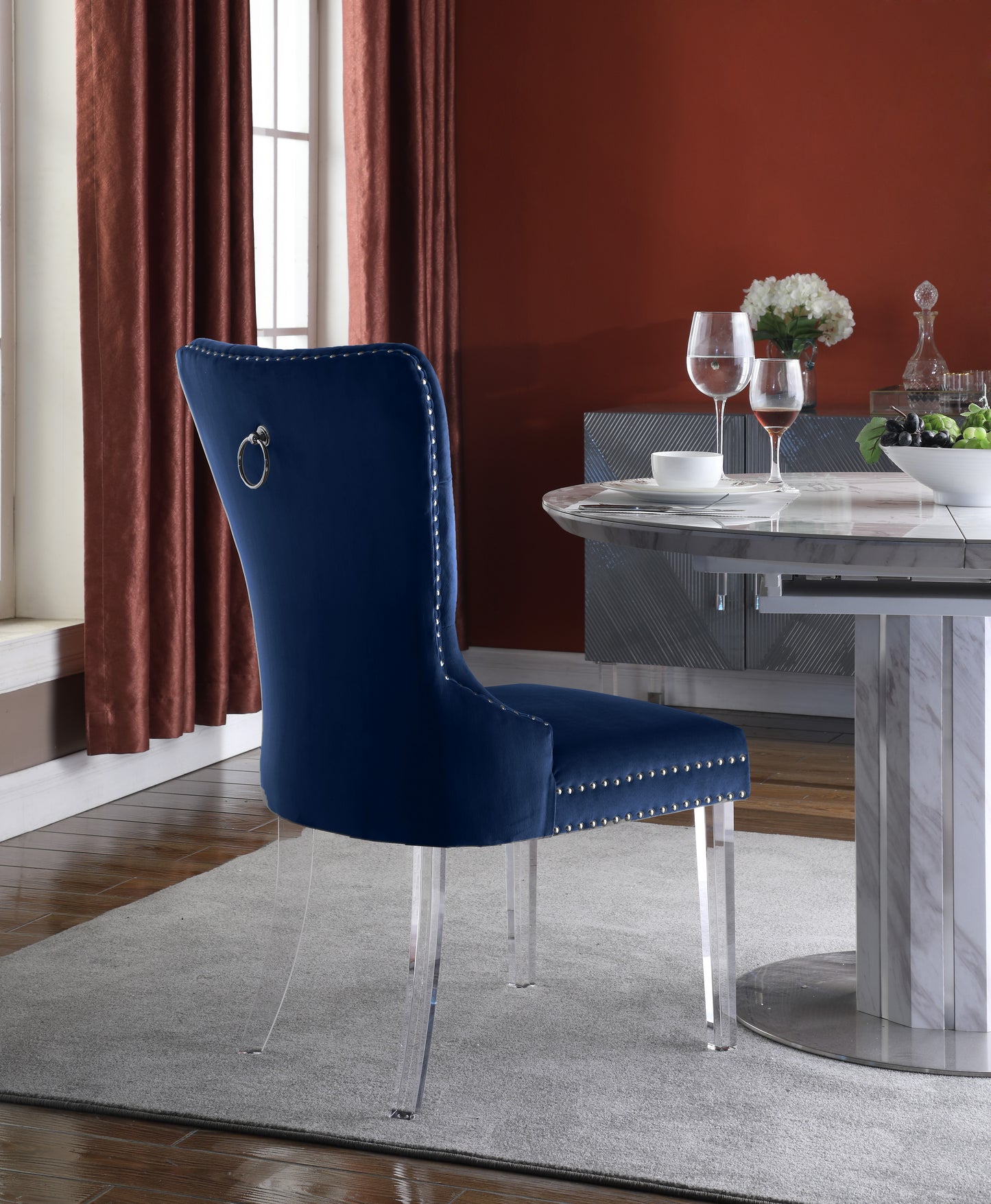 tee navy velvet dining chair c