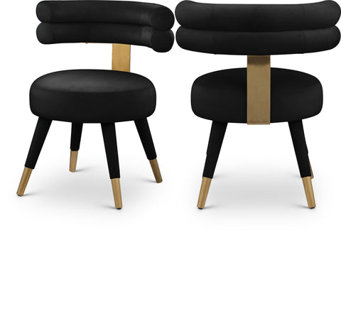 Mira Black Velvet Upholstered Dining Chair, 2-Piece