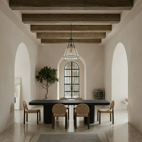 Arden 112" / 136" / 160" Black Solid Wood And Oak Veneer Dining Table, 1 Piece
