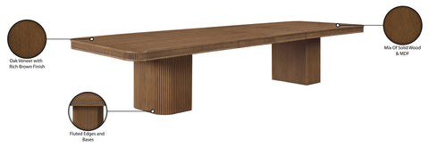 Arden 112" / 136" / 160" Brown Solid Wood And Oak Veneer Dining Table, 1 Piece