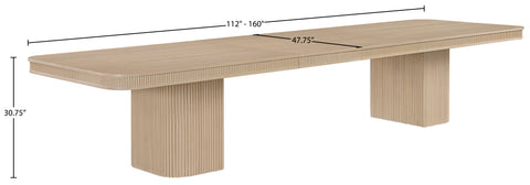 Arden 112" / 136" / 160" Natural Solid Wood And Oak Veneer Dining Table, 1 Piece