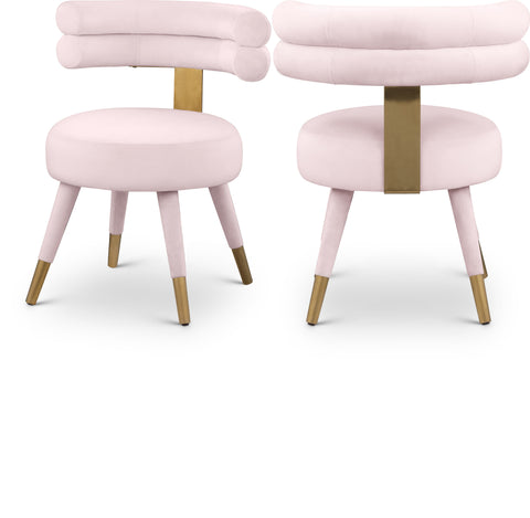 Mira Pink Velvet Upholstered Dining Chair, 2-Piece