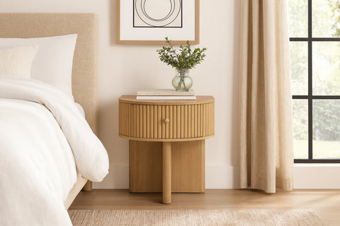 Indie 23.75" Natural Acacia Veneer And Solid Wood Nightstand, 1 Piece