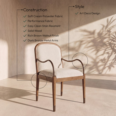 Harper Cream Fabric Upholstered Dining Arm Chair, 1 Piece