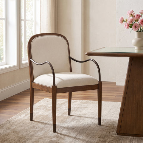Harper Cream Fabric Upholstered Dining Arm Chair, 1 Piece