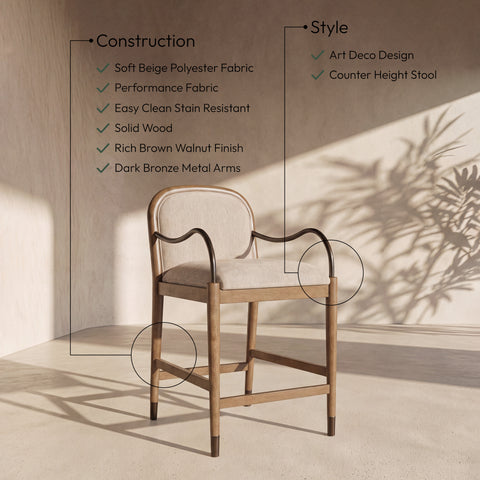 Harper Beige Fabric Upholstered Counter Stool, 1 Piece