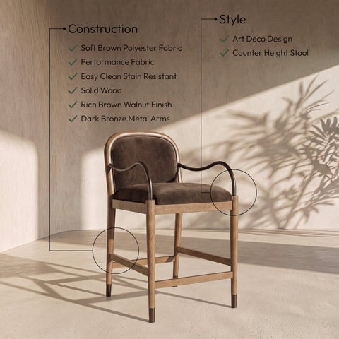Harper Brown Fabric Upholstered Counter Stool, 1 Piece