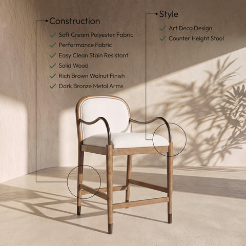 Harper Cream Fabric Upholstered Counter Stool, 1 Piece