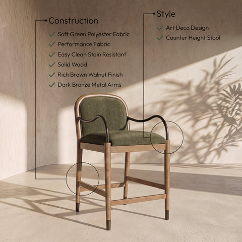 Harper Green Fabric Upholstered Counter Stool, 1 Piece