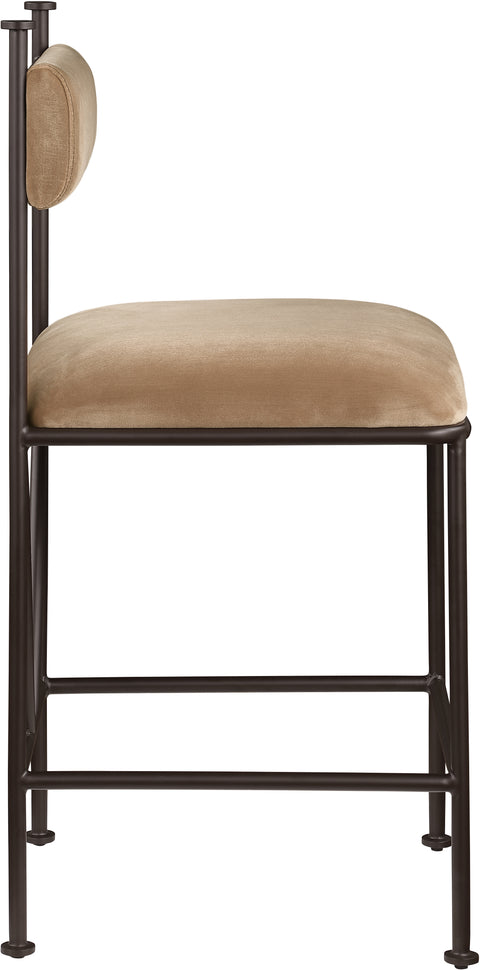 Camden Beige Velvet Performance Fabric Upholstered Counter Stool, 2-Piece