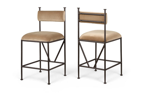 Camden Beige Velvet Performance Fabric Upholstered Counter Stool, 2-Piece