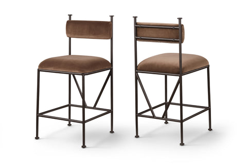Camden Brown Velvet Performance Fabric Upholstered Counter Stool, 2-Piece
