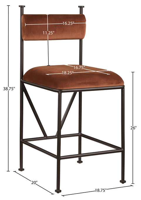 Camden Cognac Velvet Performance Fabric Upholstered Counter Stool, 2-Piece