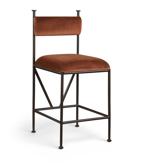 Camden Cognac Velvet Performance Fabric Upholstered Counter Stool, 2-Piece
