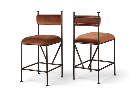 Camden Cognac Velvet Performance Fabric Upholstered Counter Stool, 2-Piece