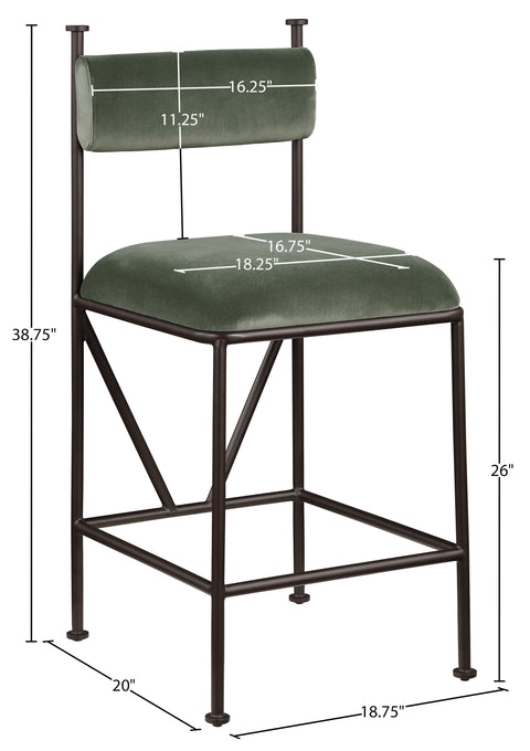 Camden Green Velvet Performance Fabric Upholstered Counter Stool, 2-Piece